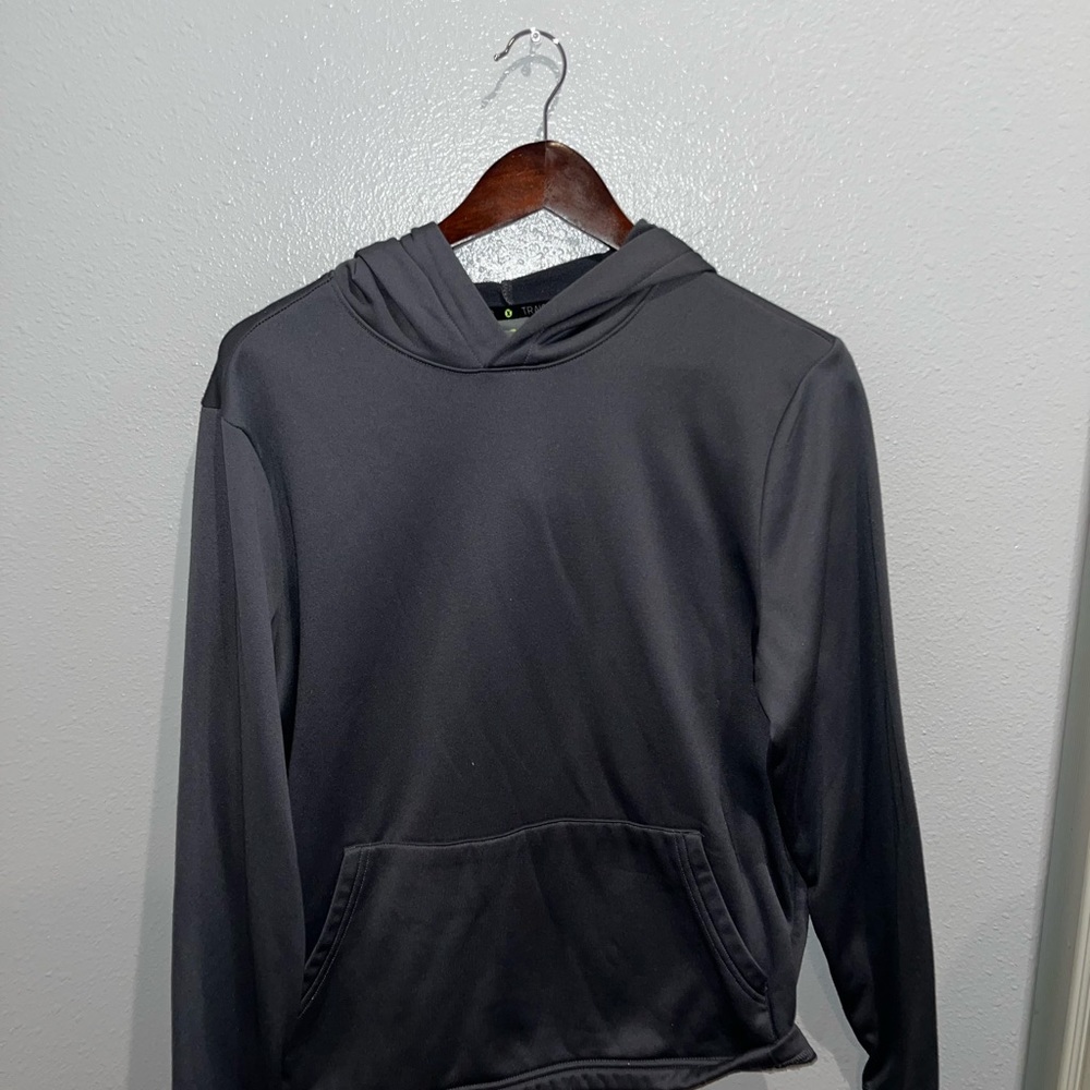 gray and dark blue hoodies